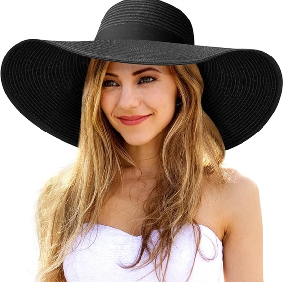 Hat Wide brim straw weaved style Hat adjustable wire trim - Picture 2 of 16